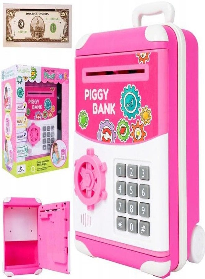 PLUSPOINT Piggy Bank Cash Coin Can ATM Bank Electronic Coin Money Bank for Kids Age 3-12, Money Savings Box Mini ATM Coin Bank Toys Gifts for 3 4 5 6 7 8 9 10 11 12 Year Old Boys Girls (Pink Trolley) - Image 1